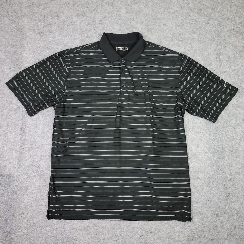 Nike Golf Fit Dry Black Striped Short Sleeve Logo Performance Polo Mens Size LG